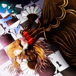  beatrice blonde_hair checkered checkered_background chess_piece closed_eyes highres long_hair lying misumi_kouji on_back solo umineko_no_naku_koro_ni 