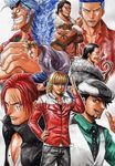  aki-rose antonio_lopez barnaby_brooks_jr black_hair blonde_hair blue_fire blue_hair brown_hair cabbie_hat crossover facial_hair fire franky hat hook hook_hand iceburg jacket kaburagi_t_kotetsu male_focus marco multiple_boys nib_pen_(medium) one_piece red_hair red_jacket salute scar shanks sir_crocodile stubble sunglasses tiger_&amp;_bunny traditional_media watercolor_(medium) 