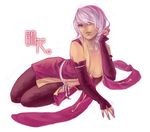  braid breasts copyright_request detached_sleeves jajako large_breasts lying open_clothes pink_hair short_hair solo 