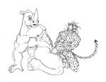  anthro balls biceps big_penis black_and_white cheetah crouching cum cum_on_face cumshot duo enzi erection eyewear feline gay glasses handjob kneeling male mammal monochrome muscles orgasm pecs penis rhinoceros sex sudonym 