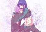  1girl arst-trrs closed_eyes couple hetero hug inu_x_boku_ss kneeling long_hair miketsukami_soushi purple_hair shirakiin_ririchiyo short_hair smile thighhighs turtleneck white_hair 