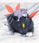  closed_eyes cosmo_(465lilia) gen_1_pokemon gen_2_pokemon grey_background highres marker_(medium) mouse no_humans on_head pokemon pokemon_(creature) pokemon_on_head rattata realistic sleeping sneasel traditional_media whiskers white_background 