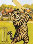  cat_playing_cricket cottage cricket cricket_bat feline louis_wain male mammal proper_art smile sports whiskers 