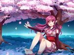  ahoge bad_id bad_pixiv_id bare_shoulders barefoot bridal_gauntlets cherry_blossoms feet hair_ornament japanese_clothes kimono long_hair looking_away nail_polish open_mouth partially_submerged rainto red_eyes red_hair sf-a2_miki sitting solo toes vocaloid water 