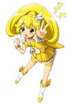  bike_shorts blonde_hair blush boots bow bowtie brooch brown_choker cerasus choker clenched_hand cure_peace full_body hair_flaps hair_ornament hairpin jewelry kise_yayoi long_hair magical_girl precure shorts shorts_under_skirt skirt smile_precure! solo v white_background yellow yellow_bow yellow_eyes yellow_shorts yellow_skirt 