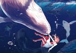  albino bad_id bad_pixiv_id boots bow bubble dress isshoku_(shiki) original pink_hair solo thigh_boots thighhighs underwater water whale 