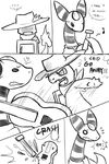  2012 ampharos angry black_and_white charmander comic english_text fire hat haychel instrument male monochrome nintendo one_eye_closed open_mouth pok&#233;mon pok&eacute;mon scarf size_difference text video_games yelling 