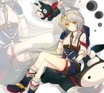  bad_id bad_pixiv_id boots braid crossed_legs elsword eve_(elsword) full_body gloves hair_over_shoulder hairband meow shirt short_hair shorts sitting solo white_hair yellow_eyes zoom_layer 
