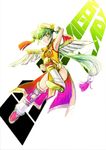  adapted_costume ahoge china_dress chinese_clothes double_bun dragon_kid dress fighting_stance green_eyes green_hair highres huang_baoling older solo su_sandesu superhero thighhighs tiger_&amp;_bunny wings 
