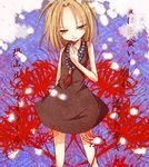  blonde_hair brown_eyes brown_hair dress hand_on_own_chest jewelry kiryamu kyouyama_anna shaman_king solo translation_request 