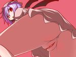  anus ass clitoris from_below hakika hat looking_down no_panties open_mouth pink_background pov_crotch purple_hair pussy red_eyes remilia_scarlet short_hair simple_background solo touhou uncensored wings 