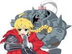  ahoge alphonse_elric armor automail blonde_hair bow braid cosplay edward_elric edward_elric_(cosplay) full_armor fullmetal_alchemist gloves hisakawa_riho hoshii_miki idolmaster idolmaster_(classic) kugimiya_rie long_hair mechanical_arm minase_iori parody seiyuu_connection single_braid stuffed_animal stuffed_bunny stuffed_toy 