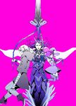  2boys alternate_costume armor arondight berserker_(fate/zero) boots cape chain child fate/zero fate_(series) hat hood hoodie iuko lancelot_(fate/zero) long_hair magical_girl matou_kariya matou_sakura multiple_boys purple purple_eyes purple_hair simple_background spoilers witch_hat younger 