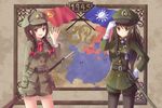  :d belt black_hair braid brown_eyes brown_hair china chinese_civil_war communism communist_party_flag communist_party_of_china(cpc) flag gloves gun hand_on_headwear hat history long_hair looking_at_viewer map medal military military_uniform multiple_girls musket nationalist_party_of_china(kuomintang) open_mouth original pantyhose peaked_cap politics republic_of_china_flag sam_browne_belt shorts smile star suikakitsu_shiro sword twin_braids uniform war waving weapon white_gloves 