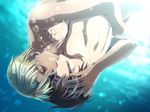  2boys age_difference blonde_hair brown_hair bubble bubbles dutch_angle eyes_closed game_cg hand_in_hair hug kiss lawrence_lancaster might multiple_boys nude silver_chaos takatsuki_noboru tan_skin teen underwater upside-down vividcolor yaoi 