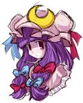  female hat ichi_(ichikai) ichikai ichikia patchouli_knowledge purple_eyes purple_hair ribbon simple_background touhou 