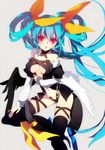  asymmetrical_wings bad_id bad_pixiv_id bare_shoulders black_legwear blue_hair breasts center_opening dizzy guilty_gear long_hair medium_breasts navel r0c red_eyes ribbon solo tail tail_ribbon thighhighs twintails wings 