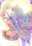  1girl aquarion_(series) aquarion_evol blonde_hair closed_eyes coat doll dress gloves gradient_hair hair_ornament hand_on_another's_face jin_musou konno_rei multicolored_hair orange_hair purple_hair short_hair smile stuffed_animal stuffed_toy tama_(aquarion) tears yunoha_thrul 