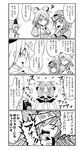  4koma ? closed_eyes comic dancing greyscale hair_ornament hair_rings hair_stick hand_on_head hat highres jiangshi kaku_seiga michael_jackson miyako_yoshika monochrome mononobe_no_futo multiple_girls musical_note ofuda outstretched_arms parody petting real_life ryuuichi_(f_dragon) sharp_teeth skirt star tate_eboshi teeth thriller touhou translated zombie_pose 