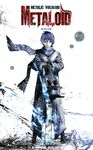  blue_eyes blue_hair blue_scarf chainsaw character_name copyright_name dated kaito kei-suwabe male_focus movie_poster scarf smile solo vocaloid 