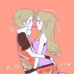  blue_(pokemon) blush brown_hair couple english eye_contact food leaf_(pokemon) long_hair looking_at_another lowres pixiv_thumbnail pocky pocky_kiss pokemon red_(pokemon) shared_food simple_background straddle straddling tribute 