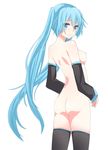  aqua_eyes aqua_hair ass bad_id bad_pixiv_id breasts detached_sleeves hatsune_miku jaku_denpa long_hair looking_back medium_breasts nipples nude simple_background solo thighhighs twintails very_long_hair vocaloid white_background 
