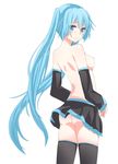  aqua_eyes aqua_hair ass bad_id bad_pixiv_id breasts detached_sleeves hatsune_miku jaku_denpa long_hair looking_back nipples no_panties simple_background skirt small_breasts solo thighhighs topless twintails very_long_hair vocaloid white_background 