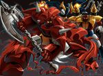  cape collaboration getter_dragon getter_liger getter_poseidon getter_robo getter_robo_g glowing glowing_eyes mecha no_humans omni-existence rex-203 weapon 