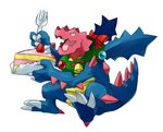  bell bow cake christmas dragon druddigon food fork fruit good_frog nintendo no_humans ornament pokemon reef simple_background strawberry 