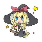  blonde_hair blue_eyes braid broom broom_riding hat kirisame_marisa kusano_houki lowres solo star touhou witch_hat 