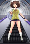  artist_request bag escalator panties pantyshot pointing school_uniform solo tsukihime twintails underwear wristband yumizuka_satsuki 