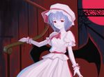  blue_hair hat iwako red_eyes remilia_scarlet ribbon short_hair smile solo touhou wings 