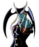  blue_skin capcom_fighting_jam foreshortening head_wings highres jedah_dohma male_focus mori_toshiaki pointing red_eyes solo vampire_(game) 