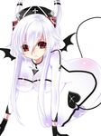  albino bad_id bad_pixiv_id bat_wings bodysuit copyright_request horns long_hair mole mole_under_mouth red_eyes shamu_neko skin_tight solo tail white_hair wings 