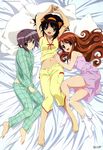  3girls asahina_mikuru bed highres long_hair midriff multiple_girls nagato_yuki pajamas short_hair suzumiya_haruhi suzumiya_haruhi_no_yuuutsu 