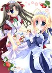  artist_request artoria_pendragon_(all) cake fate/stay_night fate_(series) food fruit maid multiple_girls one_eye_closed pastry saber strawberry toosaka_rin 