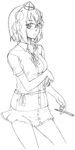  bespectacled camera glasses greyscale hat itsutsu looking_at_viewer mechanical_pencil monochrome pencil shameimaru_aya sketch solo touhou 