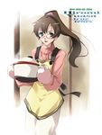  apron blue_eyes brown_hair glasses nagare_hyougo oven_mitts ponytail solo true_tears yuasa_hiromi 