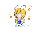  :o blonde_hair blush chibi dress eyebrows_visible_through_hair fox_tail hat long_sleeves makoto_(rabbit_and_grapes) multiple_tails parted_lips pillow_hat short_hair simple_background solo tabard tail touhou white_background white_dress yakumo_ran 