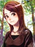  brown_eyes brown_hair cuculo long_hair nature original smile solo tree 