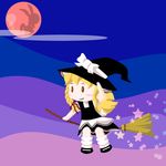  bad_id bad_pixiv_id blonde_hair broom broom_riding chibi hat kirisame_marisa lowres moco_(axion_channel) moon red_moon sidesaddle solo star touhou witch_hat 