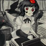  bad_id bad_pixiv_id bangs bird black_hair crow hat looking_at_viewer lowres oisin open_mouth paint red_eyes shameimaru_aya solo touhou 