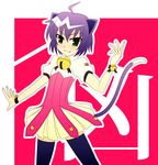  ahoge animal_ears bell cat_ears cat_tail green_eyes kyouran_kazoku_nikki midarezaki_kyouka purple_hair solo tail thighhighs wristband yuuga_raito zettai_ryouiki 