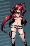  arms_up belt bikini_top boots breasts hair_ornament hair_stick jacket large_breasts legs long_hair older ponytail red_hair short_shorts shorts sideboob solo tengen_toppa_gurren_lagann tenkuu_sphere thigh_boots thighhighs thighs underboob very_long_hair yoko_littner 