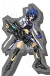  bad_anatomy bandana blue_hair fingerless_gloves gauntlets gloves higo(11) inline_skates jacket knee_pads lyrical_nanoha mach_caliber magical_girl mahou_shoujo_lyrical_nanoha_strikers midriff navel open_clothes open_jacket revolver_knuckle roller_skates single_fingerless_glove single_gauntlet skates solo subaru_nakajima waist_cape 