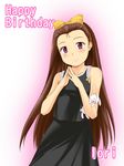  brown_hair bunny fingers_together hairband happy_birthday idolmaster idolmaster_(classic) idolmaster_1 long_hair minase_iori nishi_(count2.4) red_eyes solo stuffed_animal stuffed_bunny stuffed_toy 