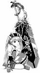  bad_id bad_pixiv_id bare_shoulders flower fuji_hyorone gloves gretel_(otogi-jushi_akazukin) greyscale monochrome otogi-juushi_akazukin solo sword twintails weapon 