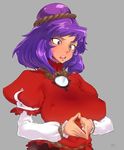  bad_id bad_pixiv_id breasts covered_nipples face hair_bun highres large_breasts mirror purple_eyes purple_hair rope solo space_jin steepled_fingers sweatdrop touhou yasaka_kanako 