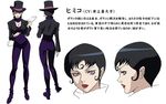  1girl black_hair breasts character_sheet cleavage female full_body hat himiko_(mazinkaiser_skl) jacket lipstick makeup mazinkaiser_skl multiple_views neck_warmer pink_eyes short_hair simple_background solo top_hat turnaround white_background 