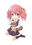  1girl :o candy chibi food inu_x_boku_ss kuena lollipop pink_eyes pink_hair roromiya_karuta school_uniform swirl_lollipop tanuki twintails watanuki_banri 